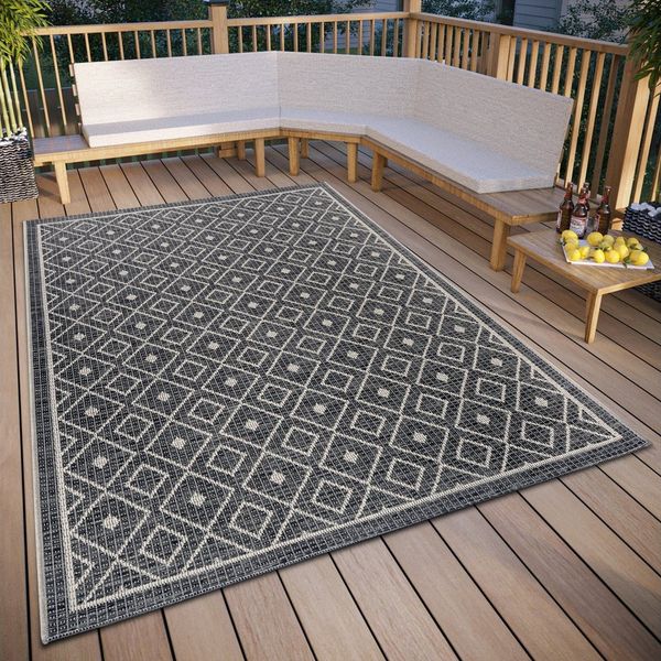 Hanse Home Lahal Outdoor Teppich Wetterfest – Modernes Geometrisches Rauten Muster, Wasserfest robuster Aussenteppich Flachgewebe für Garten, Balkon, Terrasse, Wohnzimmer – Grau Beige, 190x290 cm