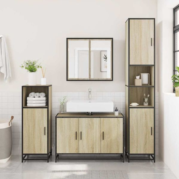 vidaXL Badezimmer-Waschbeckenschrank Sonoma-Eiche 90 x 33 x 60 cm Holzwerkstoff 849270
