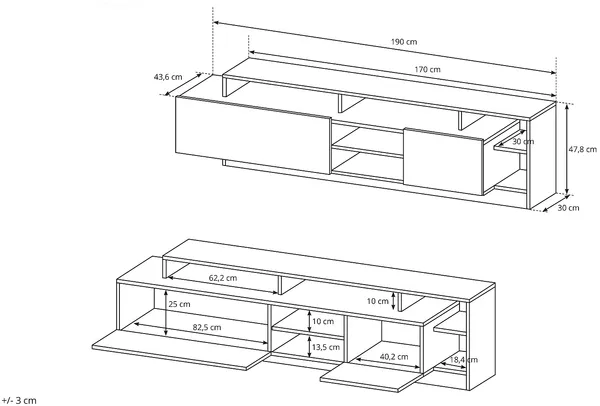 Vente-unique - IDESIA TV unit Holz, Platte GrauBeige - B 40 cm30 cm x H 171,5 cm x L 260 cm Bild 4