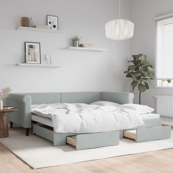 vidaXL Tagesbett Ausziehbar mit Schubladen Hellgrau 100x200 cm Samt 3197826