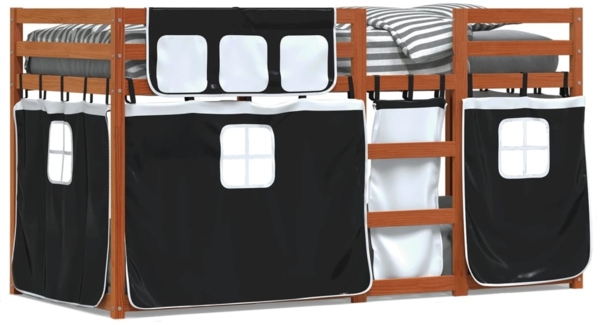 vidaXL Etagenbett mit Vorhängen Weiß & Schwarz 75x190 cm Kiefernholz 3283925