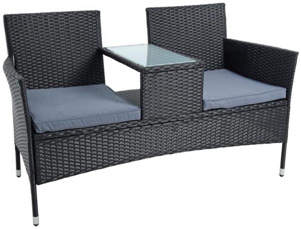 Estexo Gartenbank, 2-Sitzer, Polyrattan Schwarz, 133 x 58 x 84 cm