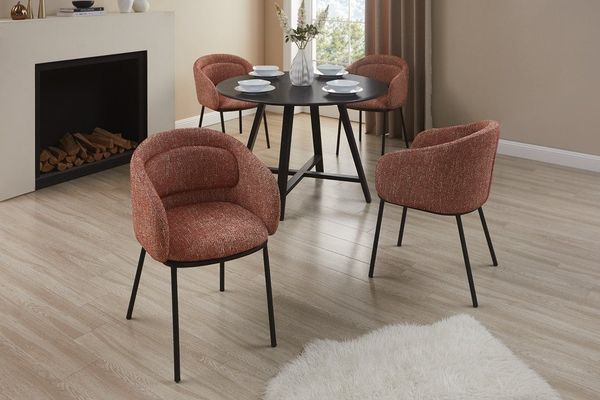 riess-ambiente Esszimmerstuhl FLORENZ rostrot / schwarz - Strukturstoff, Metallbeine, mit Armlehne (Einzelartikel, 1 St), Retro-Polsterstuhl - ideal für Ess-, Arbeits-, Wohnzimmer und Büro