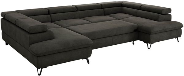 MKS Möbel 'Pablo U-Form' Wohnlandschaft mit Bettkasten, Dunkelgrau, Samt, T25 Topper Bild 6