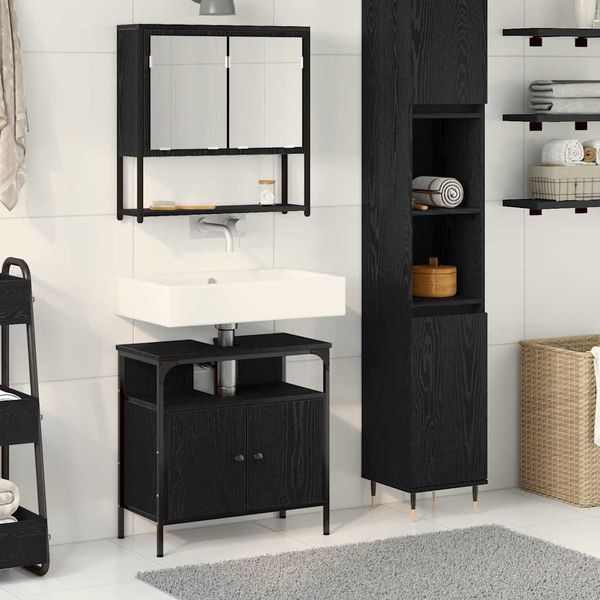 vidaXL Badezimmermöbel-Set mit Regal 2 pcs Schwarz Holzwerkstoff 3334321