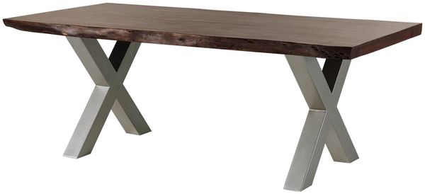 Baumtisch Akazie 200x100x77 braun lackiert / X-Beine silber matt FREEFORM 5