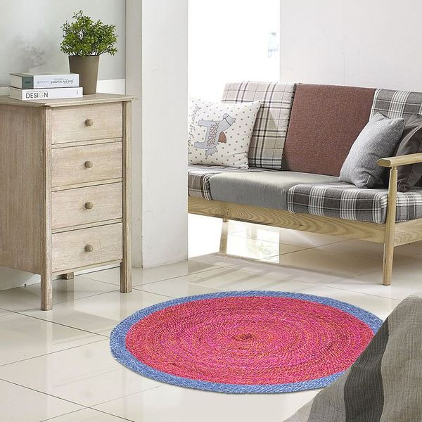 Jute-Teppich rund 80x0,5 cm Läufer Vorleger Wohnzimmerteppich Deko Brücke