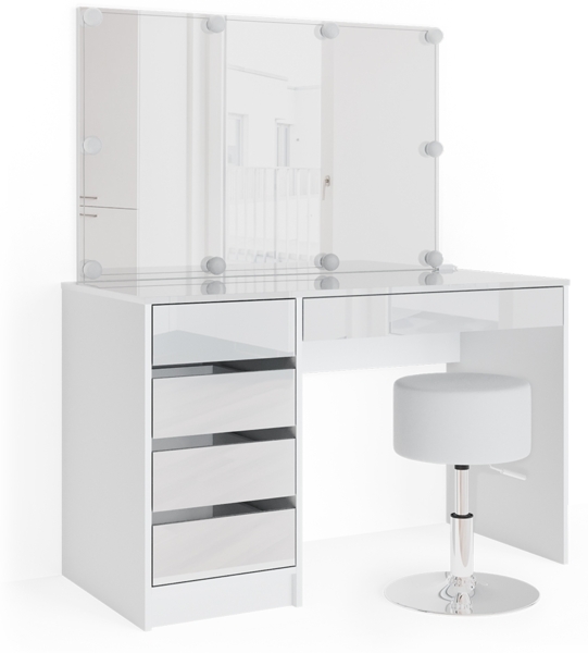 Vicco 'Sherry' Schminktisch mit LED-Beleuchtung und Hocker, Holzspanplatte weiß, 75 x 55 x 120 cm