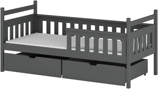 Lano 'Emma' Kinderbett mit Lattenrost und 2 Schubkästen, Kiefer, Graphit, 90x200 cm Bild 1