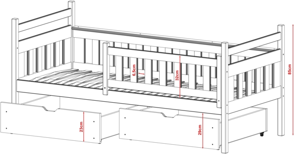 Lano 'Emma' Kinderbett mit Lattenrost und 2 Schubkästen, Kiefer, Graphit, 90x200 cm Bild 4