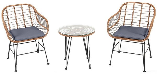 KOMFOTTEU Bistrostuhl 3-teiliges Gartenmöbel-Set, mit 2 Korbsesseln