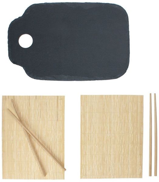 MamboCat Servierplatte Bento Sushi Set 2 Personen Schieferplatte Sushi-Matte Ess-Stäbchen, Schiefer