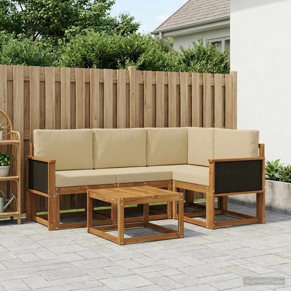vidaXL Outdoor-Sofagarnitur 5 pcs Natur und Beige Polyester 3385184