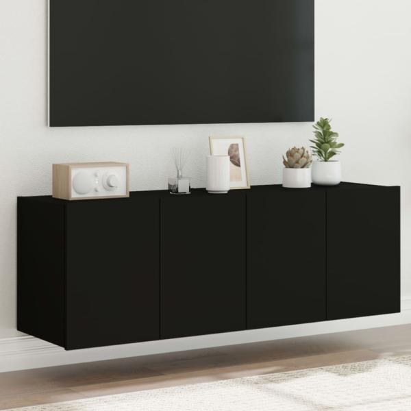 vidaXL TV-Wandschränke mit LED-Leuchten 2 Stk. Schwarz 60x35x41 cm 837305