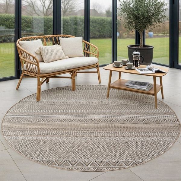 Carpettex Outdoorteppich Ethno- und Tribal-Teppiche, Rund, Höhe: 5 mm, Outdoor Teppich Wetterfest Modern Design Wohnzimmer Küchen Terrasse