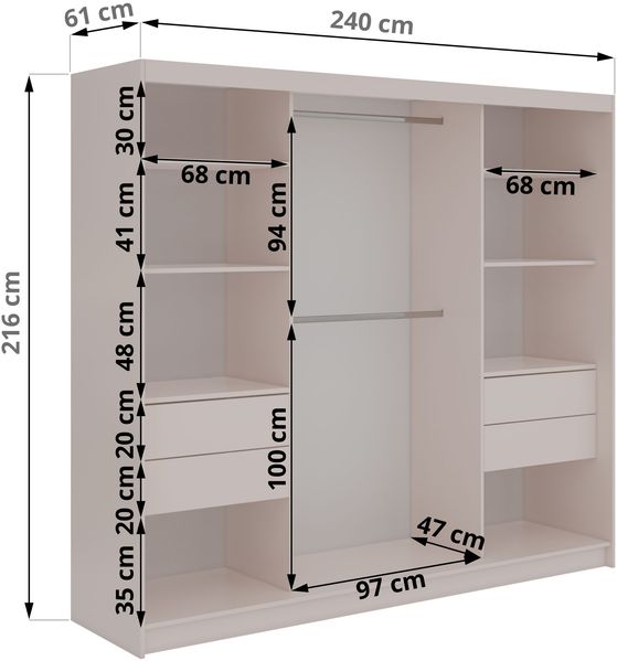Schwebetürenschrank LUMOS in Kaschmir inkl. Innenausstattung, mit Lamellen-Optik, Schwarz, Breite 240 cm, moderner Kleiderschrank - mit Schubladen Bild 5