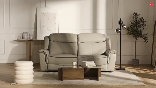 Vente-unique - ADELIO Sofa Leder Grau - B 95 cm x H 102 cm x L 210 cm