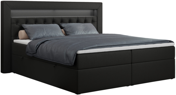 Boxspringbett - Doppelbett mit Multipocket-Matratze und LED - GOLD-6 - 140x200cm - Schwarz Kunstleder - H3 Bild 3