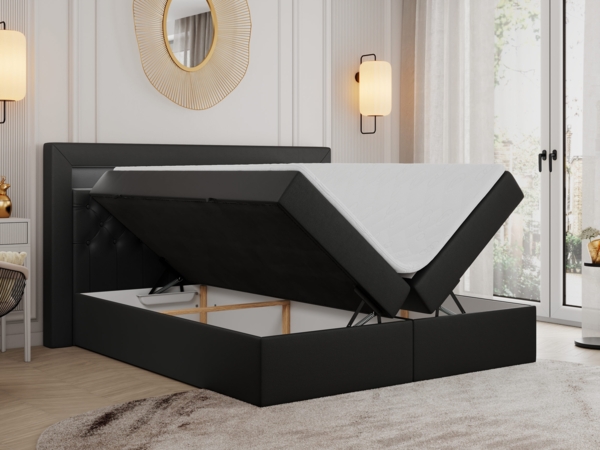 Boxspringbett - Doppelbett mit Multipocket-Matratze und LED - GOLD-6 - 140x200cm - Schwarz Kunstleder - H3 Bild 2