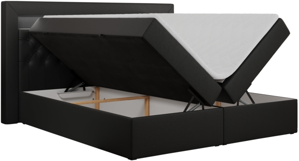 Boxspringbett - Doppelbett mit Multipocket-Matratze und LED - GOLD-6 - 140x200cm - Schwarz Kunstleder - H3 Bild 4
