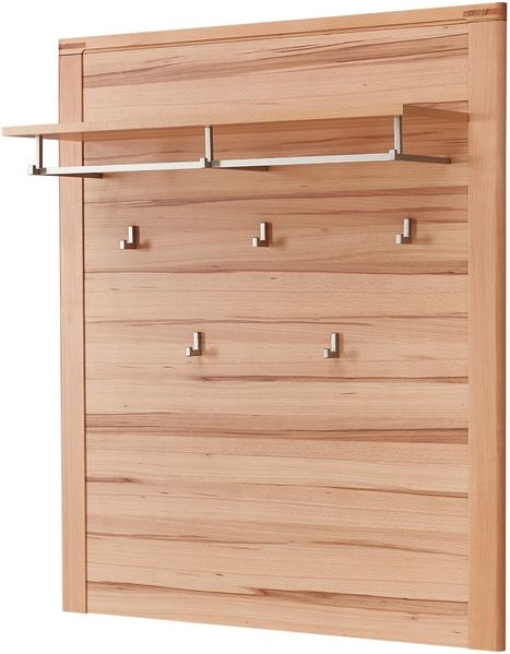 Garderobenpaneel >Nature One< 5 Haken, Ablage-Boden, FSC Kernbuche teilmassiv - 90x110x29cm (B/H/T)
