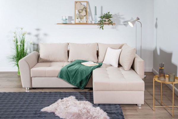 COLLECTION AB Ecksofa Jana L-Form, B: 220 cm, Bettfunktion, Bettkasten & 1 Zierkissen, Federkern