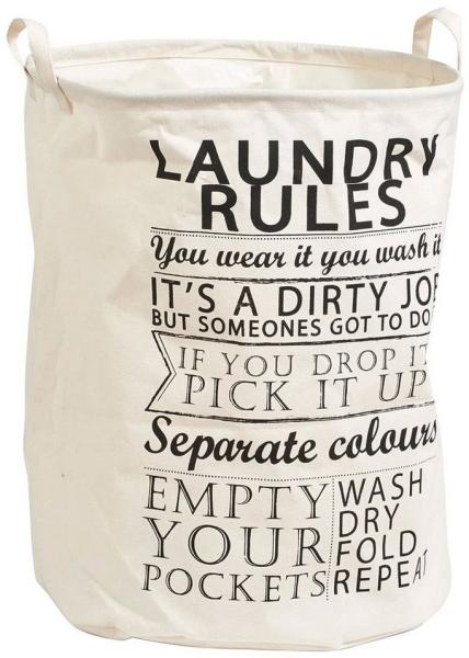 Zeller Wäschesammler Laundry Rules, Canvas, Stoff, beige, 38 x 38 x 48 cm