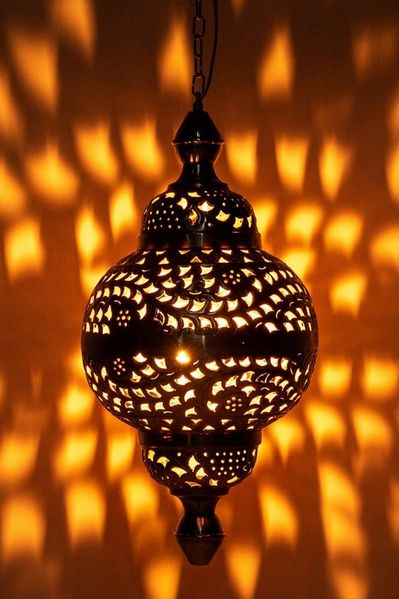 Marrakesch Orient & Mediterran Interior Pendelleuchte Fahda Gold Hängeleuchte, Orientalische Lampe handgefertigt 50cm, Handarbeit