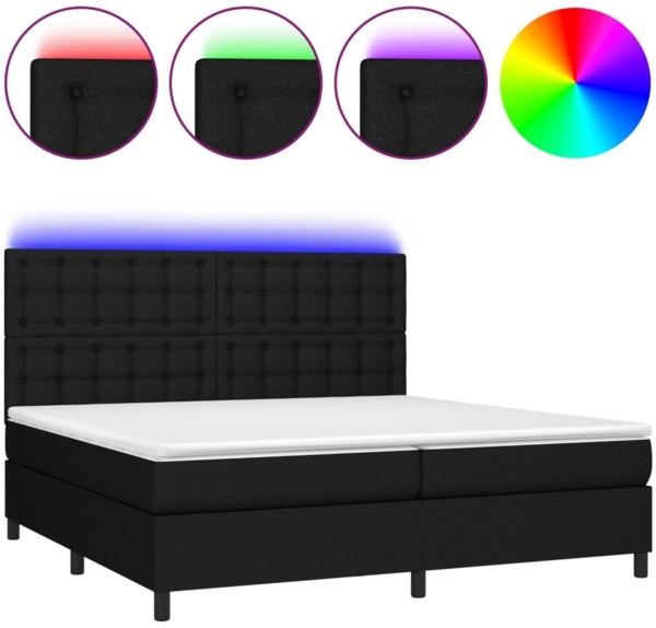 Boxspringbett mit Matratze & LED Stoff Schwarz 200x200 cm, Härtegrad: H2 [3135223]