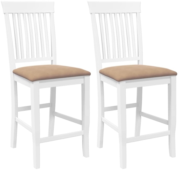 vidaXL Barhocker mit Kissen 2 Stk. Weiß Massivholz Gummibaum 4102575