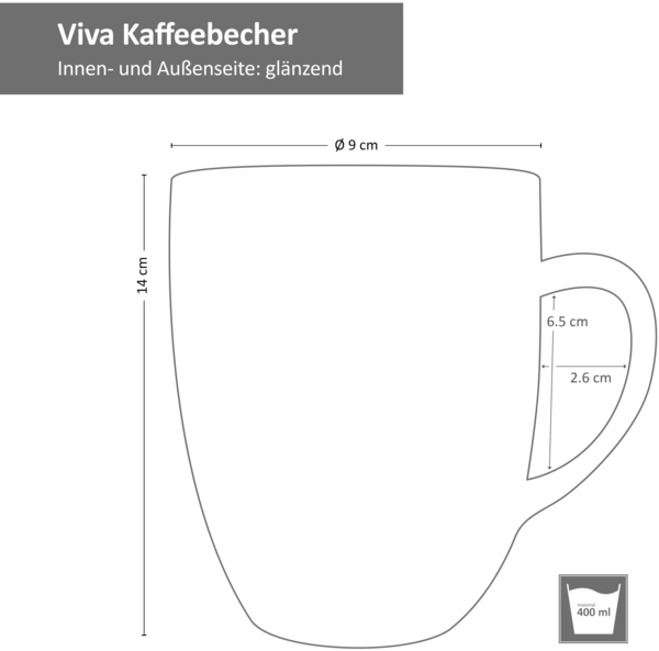 Van Well Viva 6tlg. Kaffeebecher-Set für 6 Personen Kaffeetasse Tasse XL edles Porzellan Becher Bild 5