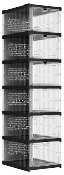 SONGMICS Schuhschrank, mit 6 Schuhboxen, integrierter Schuh-Organizer, faltbar, tragbar, für Schuhe bis Größe 46, 1-Min-Montage, transparent-tintenschwarz LSPDE205B01
