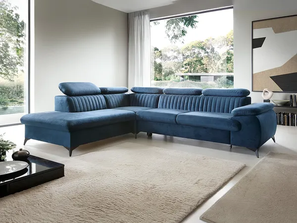 Vente-unique - SAMARA Sofa SamtStoff Blau - B 221 cm x H 75 cm x L 275 cm