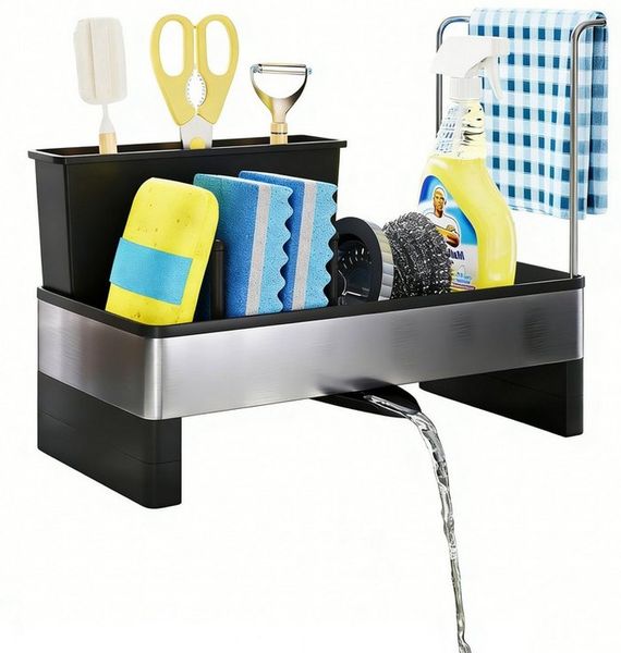 Agger Küchenorganizer-Set Spülbecken Organizer – Schwammhalter mit automatischer Abflussfunktion, für Schwämme,Bürsten & Handtücher (Küche), Spülutensilien-Aufbewahrung