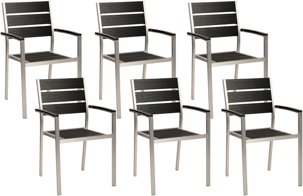 Gartenstuhl 6er Set VERNIO Schwarz-Silber