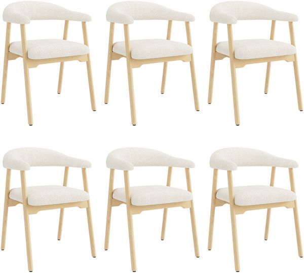 Merax Esszimmerstühle, (Set, 6 St), 6er Set Polsterstühle aus Massivholz, bequem und atmungsaktiv, Bouclé, Naturholzfarbe + Beige
