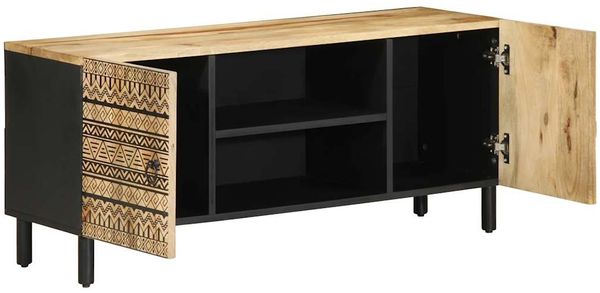 TV-Schrank Lowboard TV Schwarz 105x33,5x46 cm Raues Mangoholz d5518e