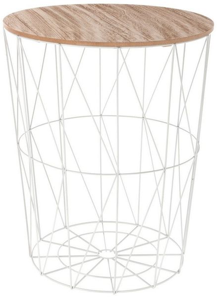 Korbtisch Beistelltisch Metall Korb mit Holz Deckel 47 x 47 x 57 cm