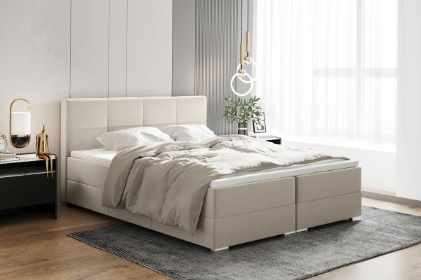 MEBLINI Boxspringbett ELIZABETH 180x200 cm mit Bettkasten - H3B/Creme Samt Polsterbett - Doppelbett mit Topper & Bonellfederkern-Matratze