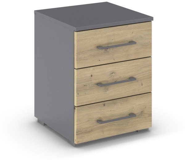 Nachtkommode >Butte< in Eiche Artisan / grau metallic - 40x52x40 (BxHxT)