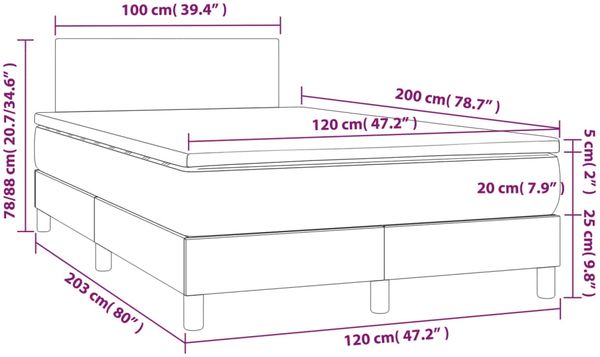 vidaXL Boxspringbett mit Matratze Dunkelgrau 120x200 cm Samt, Härtegrad: H2 [3141174] Bild 7