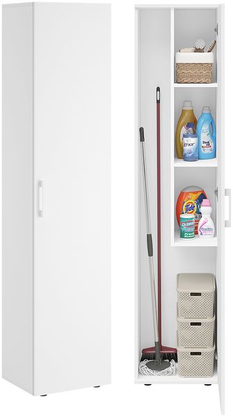 Bellamio 'Apol' Mehrzweckschrank schmal, weiß, 176x33x40 cm, Besenschrank mit Staubsaugerfach und 3 kleinen Fächern