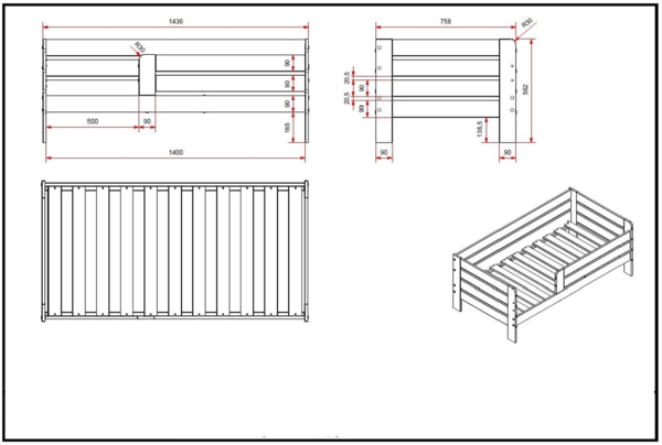 Juniorbett Karie 144x70x56 Kinderbett MDF Grau Bild 4