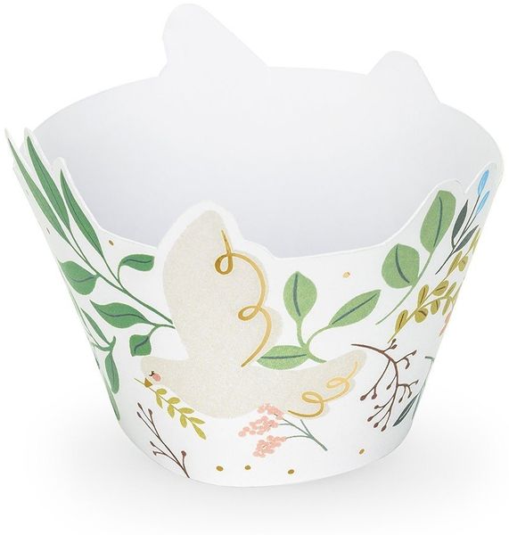 partydeco Muffinform, Muffin Förmchen Taube mit Zweigen 5x7x6cm Papier weiß grün 6er Set