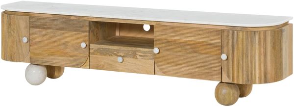 TV-Board Mango 200x40x50 natur lackiert / Marmor weiß FLORENZ #101