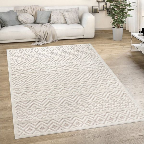 KADIMA DESIGN Teppich Struktur Wohnzimmer schmutzabweisend Teppich Kurzflor, Läufer, Höhe: 14 mm, Florhöhe: 10 mm, 100% Polypropylen, Läufer, 80x150 cm, Creme
