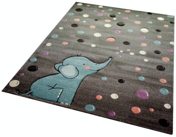 Carpetia Kinderteppich Teppich Kinderzimmer Elefant Punkte grau blau, rechteckig, Höhe: 13 mm
