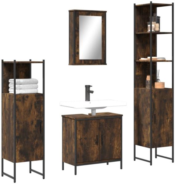 vidaXL 4-tlg. Badmöbel-Set Räuchereiche Holzwerkstoff 3214832