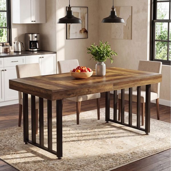 Tribesigns Esstisch 140x70 cm für 4 Personen, rechteckiger Küchentisch im Landhausstil (140 x 70 x 75 cm), mit robusten Metallbeinen, für Zuhause, Esszimmer und kleine Räume