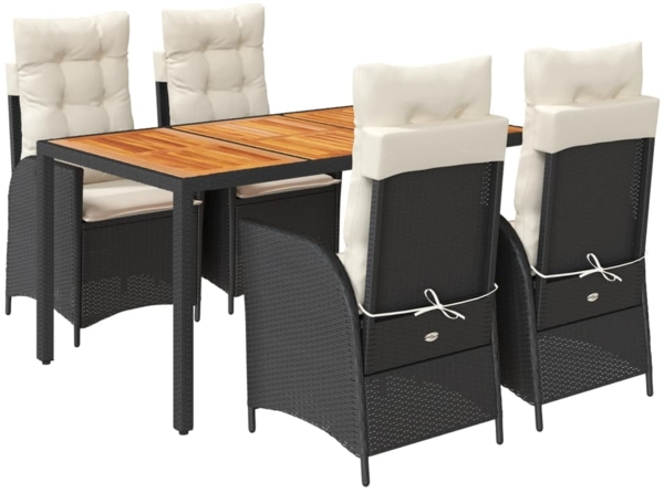 vidaXL 5-tlg. Garten-Essgruppe mit Kissen Schwarz Poly Rattan 3213088
